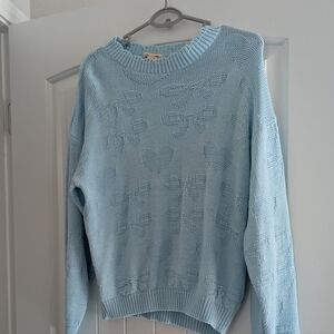 Vintage 70s/80s Jolie Knitwear Blue Heart & Bow Sweater | Made in USA